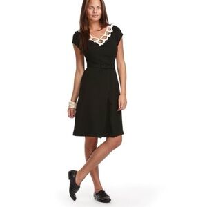 Libertine Black Pleated Crochet Collar Belted Midi Dress